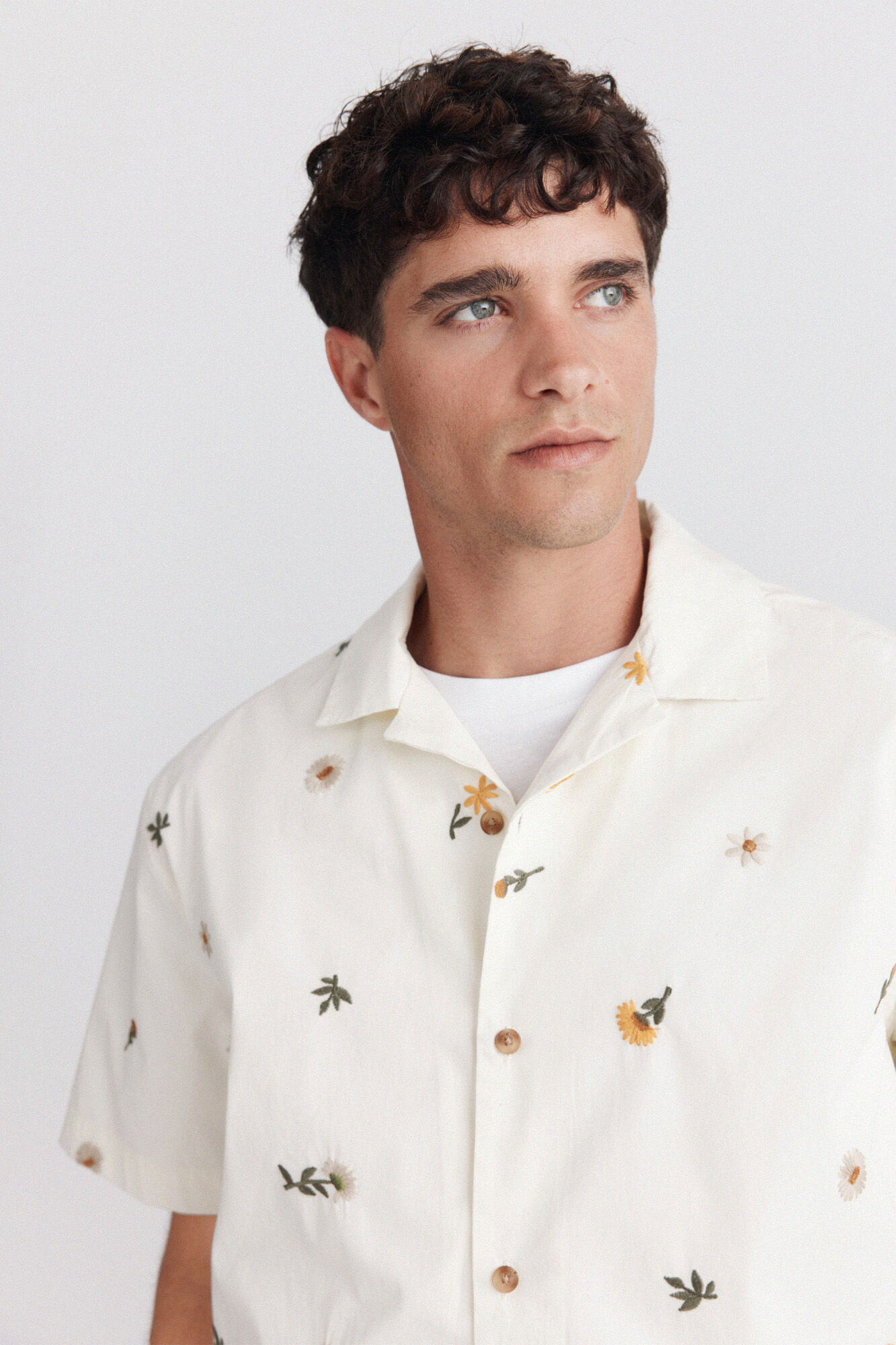 Springfield Camisa bowling de manga corta con bordado floral