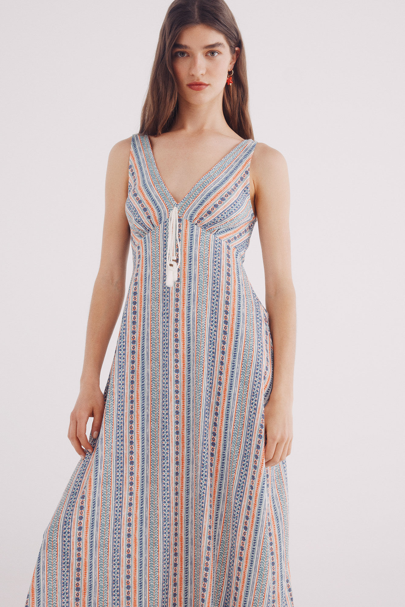 Springfield Vestido midi cenefas marfil