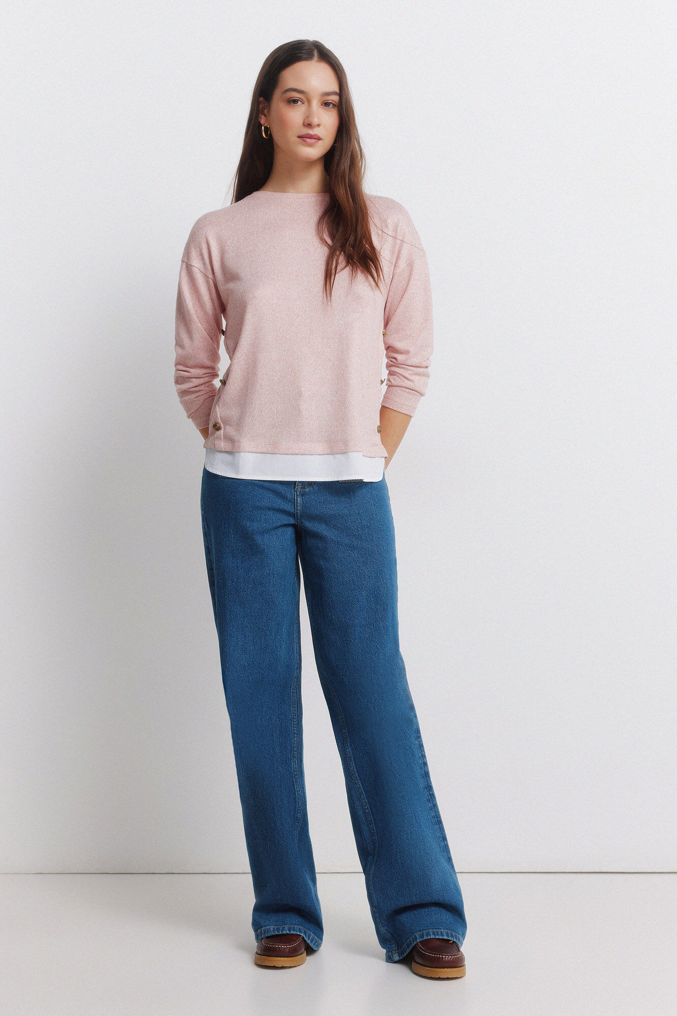 Springfield Playera combinada con botones laterales rosa