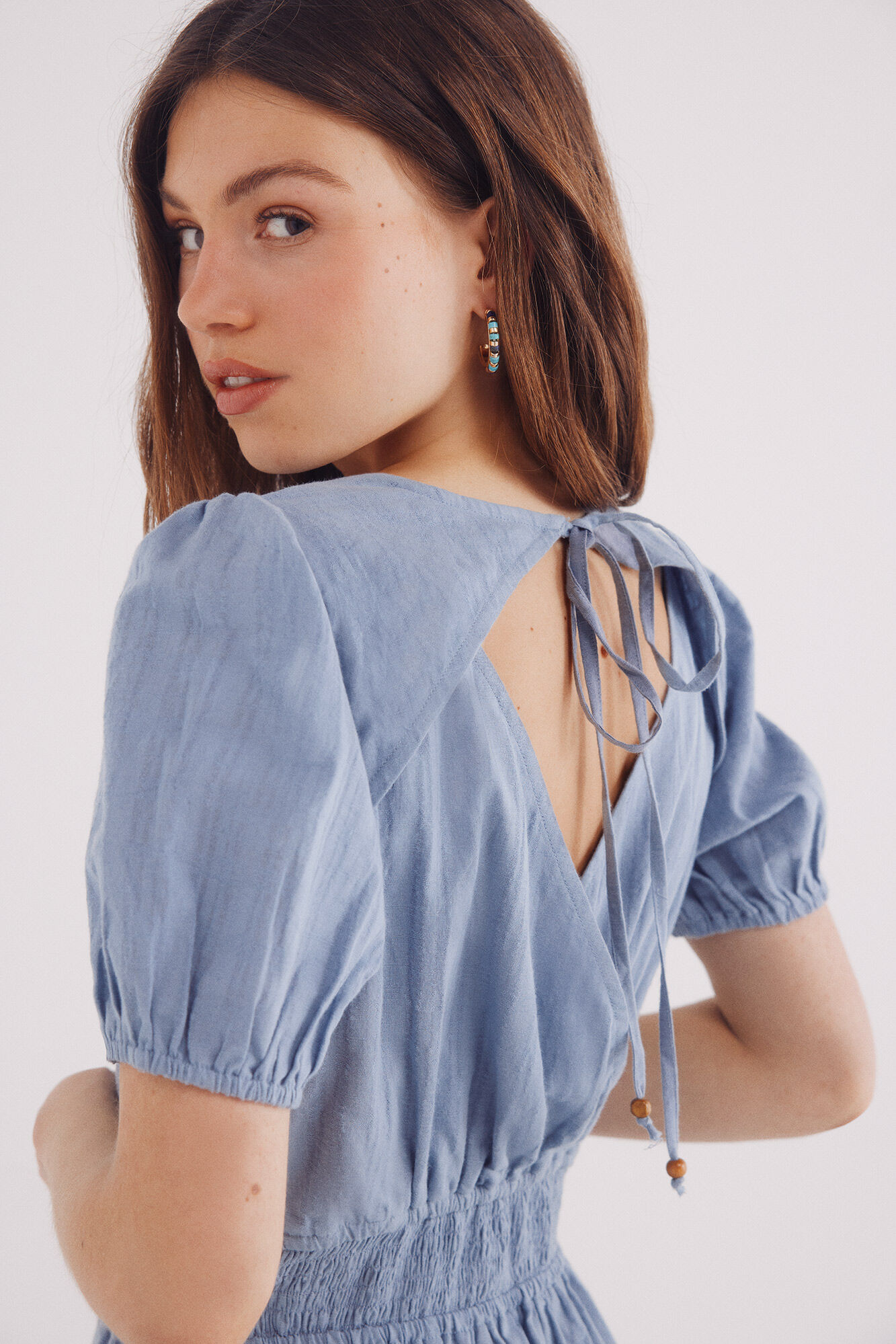 Springfield Vestido midi espalda cruzada turquesa