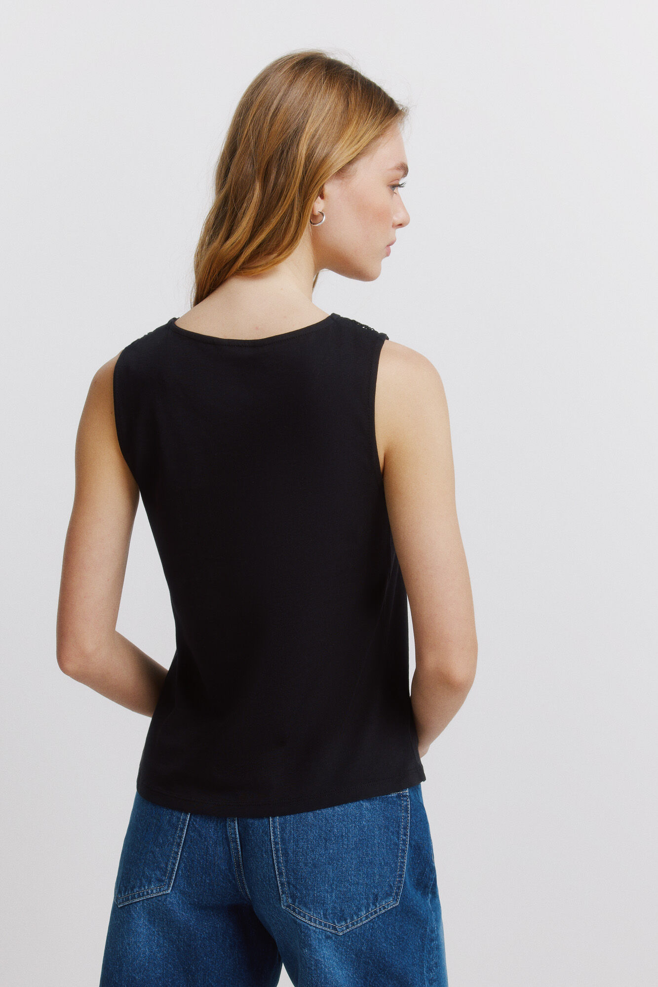 Springfield Playera de tirantes bordada negro
