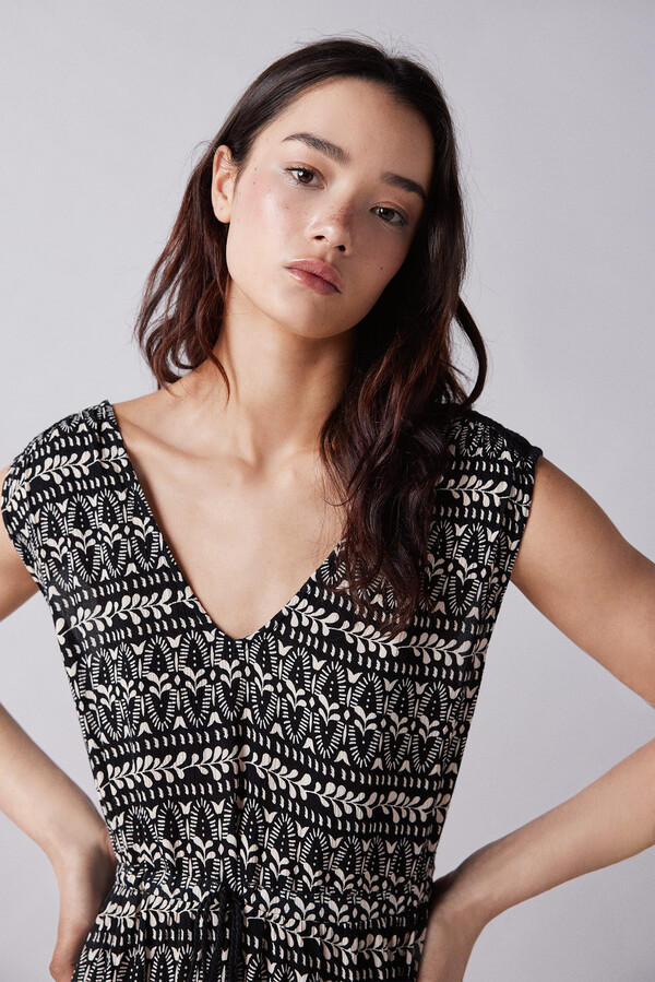 Springfield Vestido midi crochet hombros negro