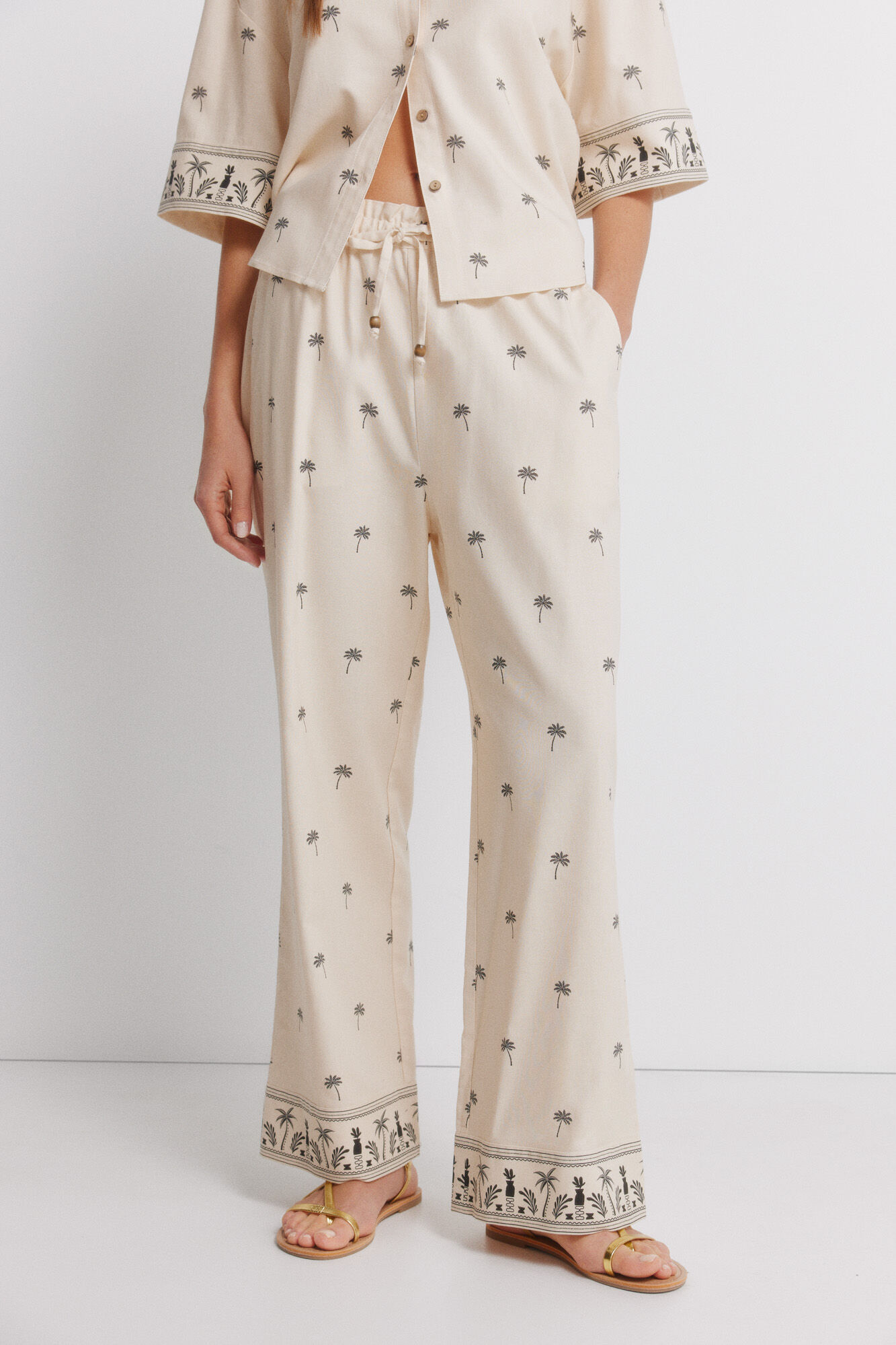 Springfield Pantal&oacute;n de lino estampado