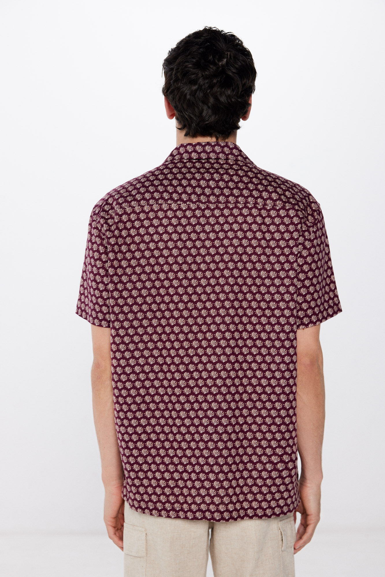 Springfield Camisa de manga corta lino estampada p&uacute;rpura