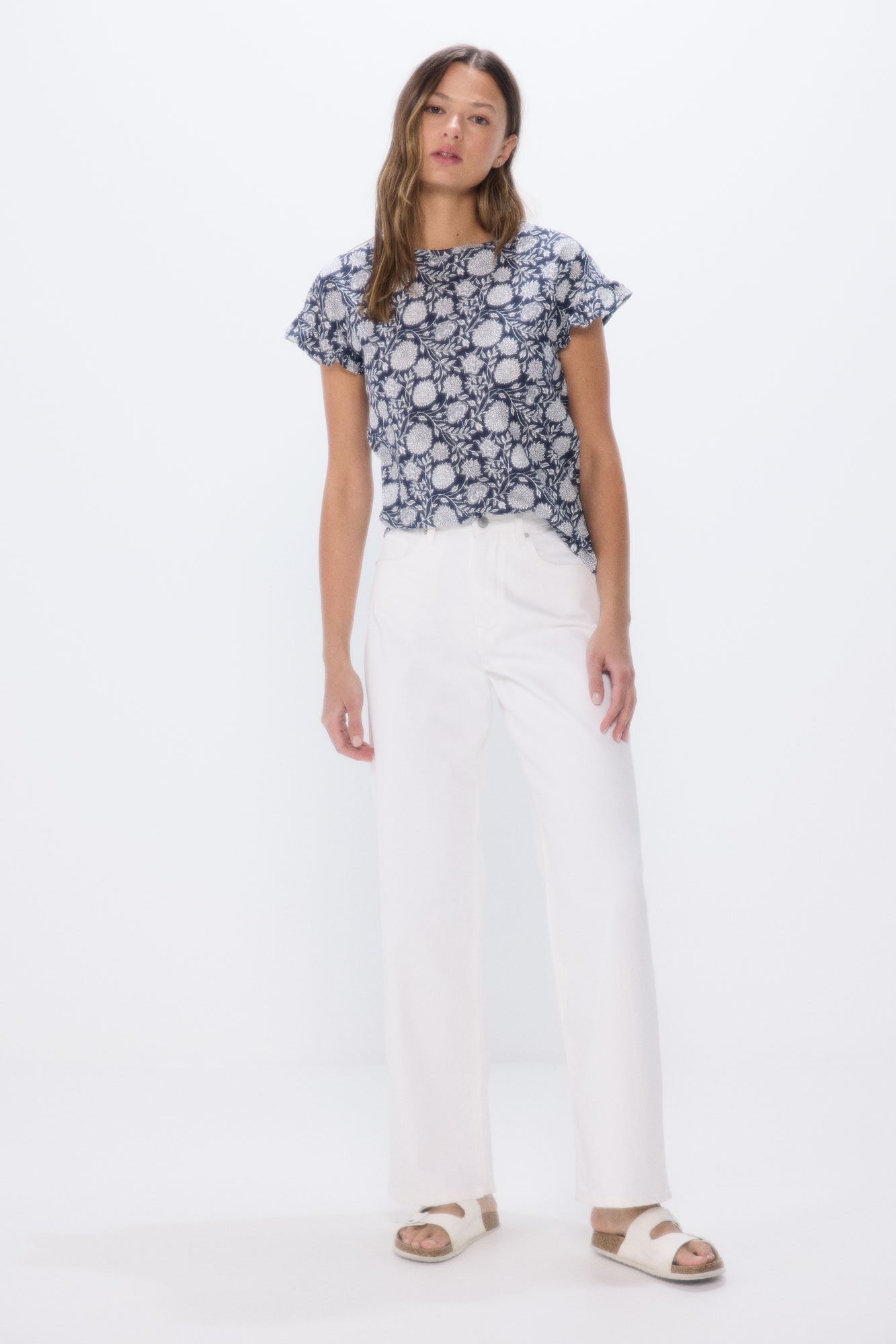 Springfield Playera estampada mangas volante azul