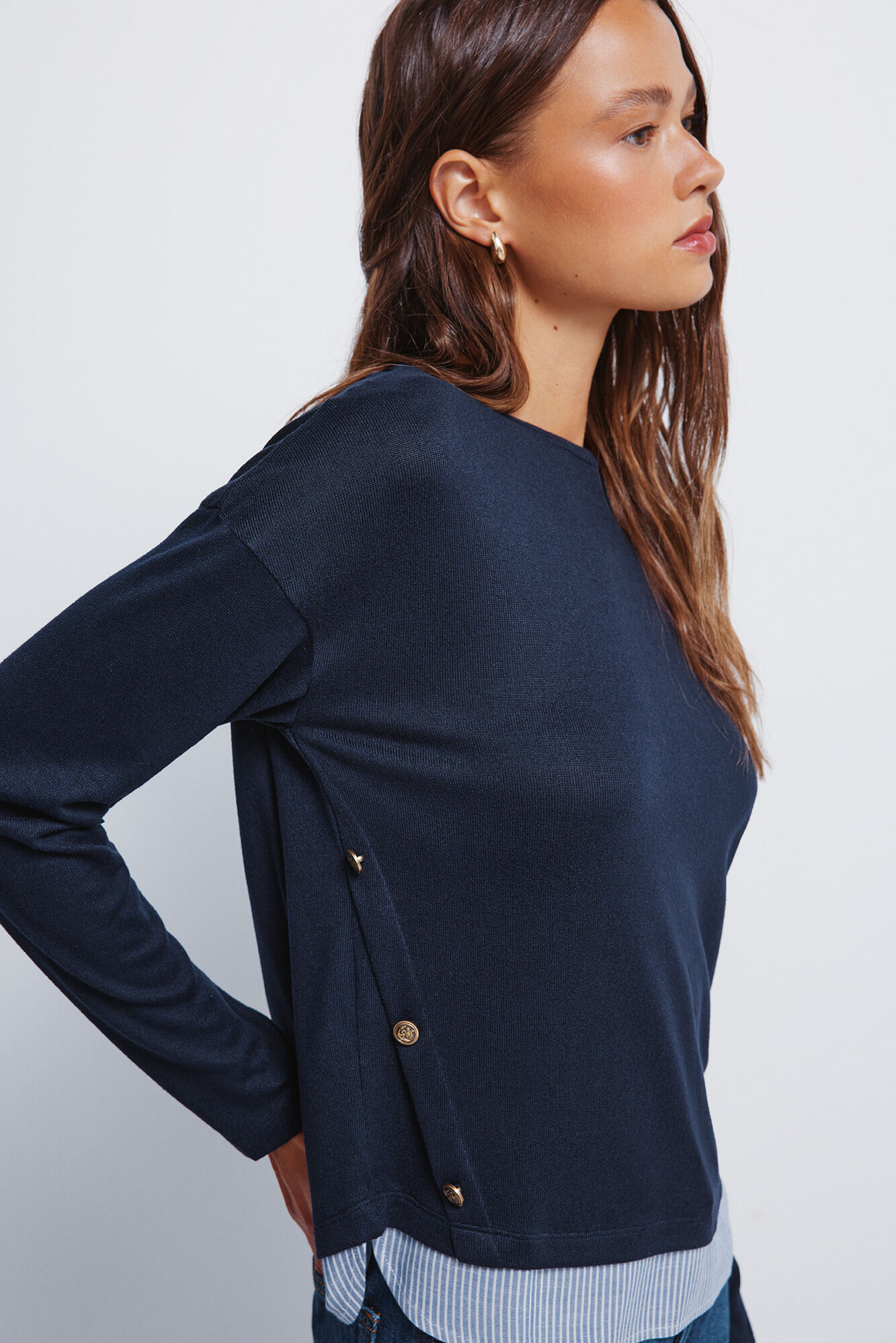 Springfield Playera combinada con botones laterales marino