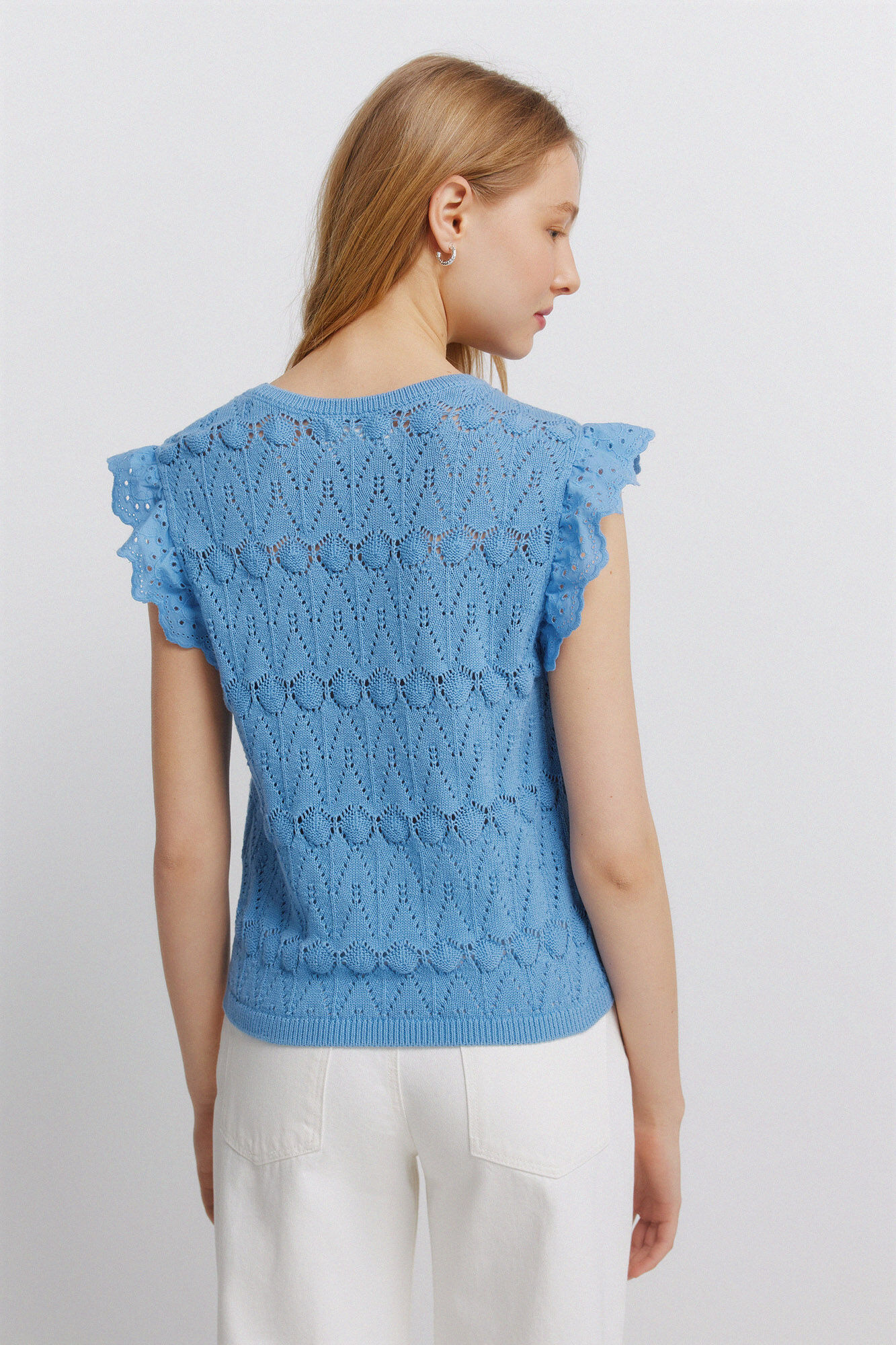 Springfield Top de punto calado con volantes azul