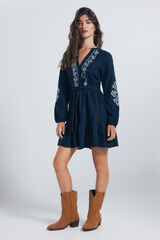 Springfield Vestido corto camisero bordados azulado