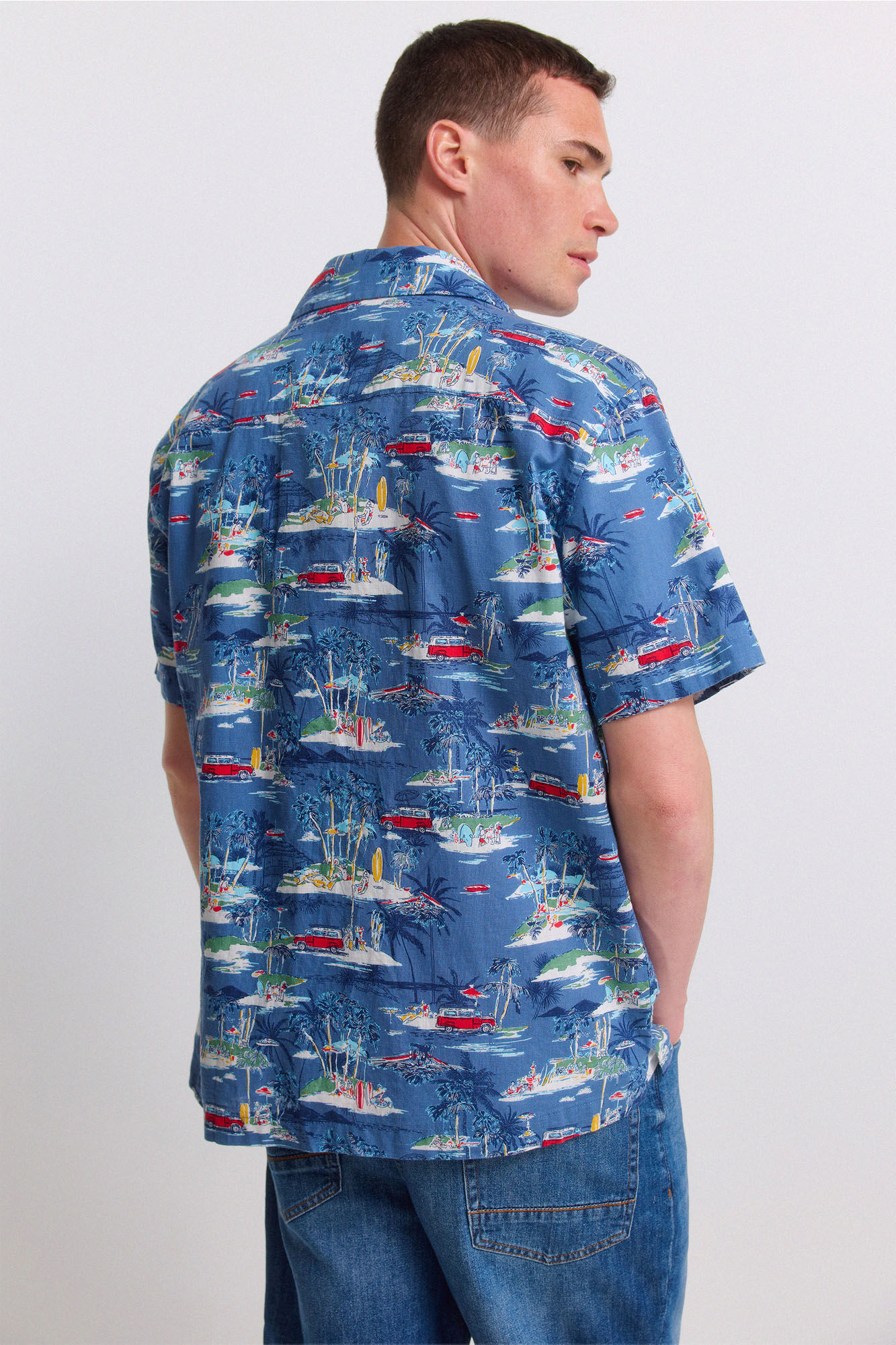 Springfield Camisa de manga corta bowling estampada azul tinta