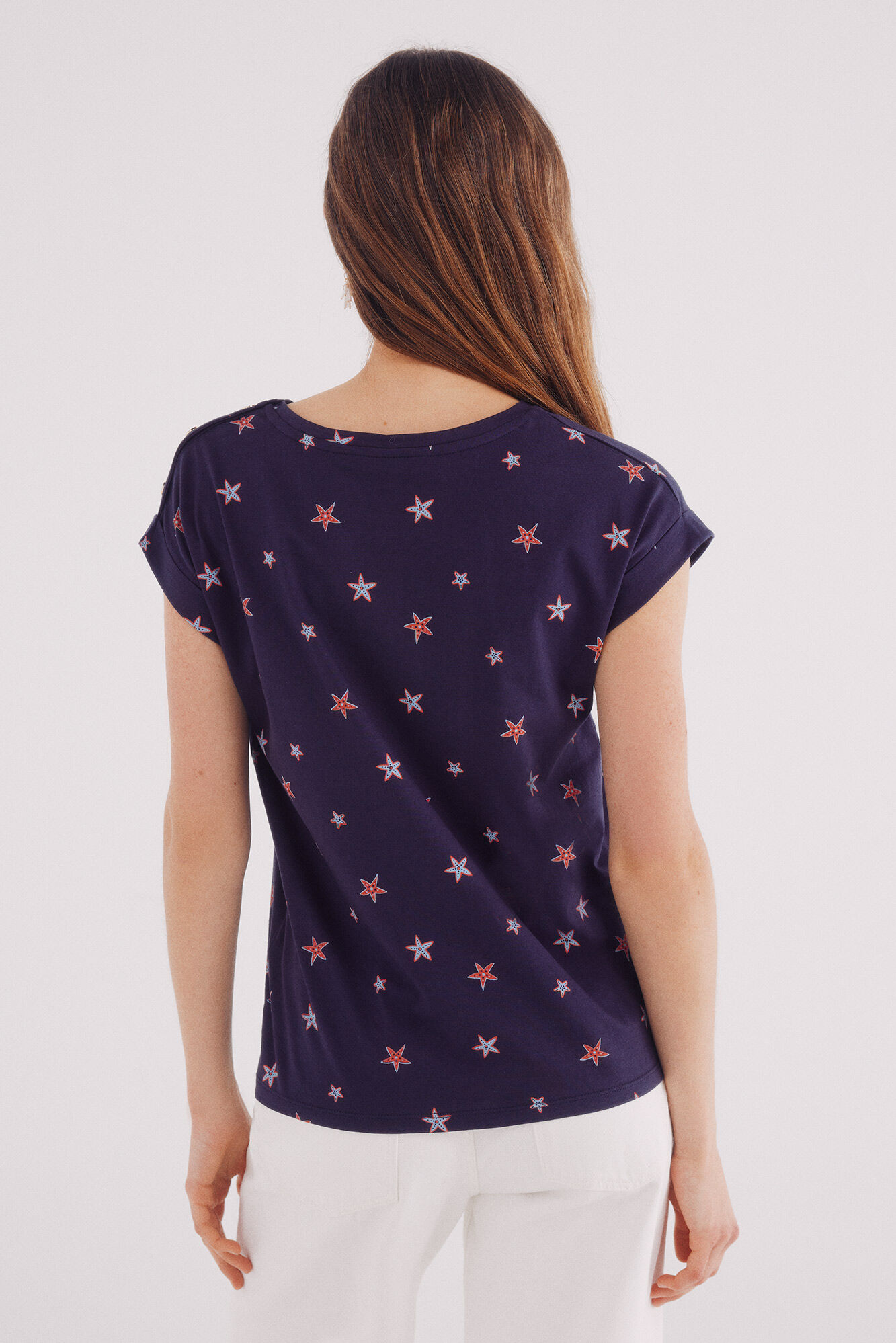 Springfield Playera estampada botones hombro azulado