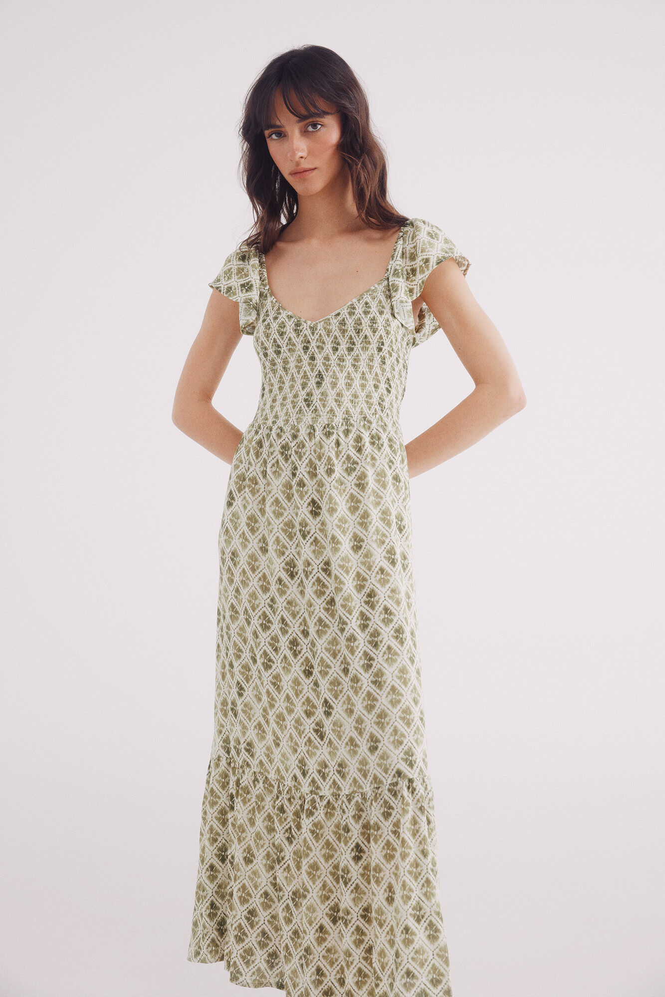 Springfield Vestido midi estampado geom&eacute;trico verde