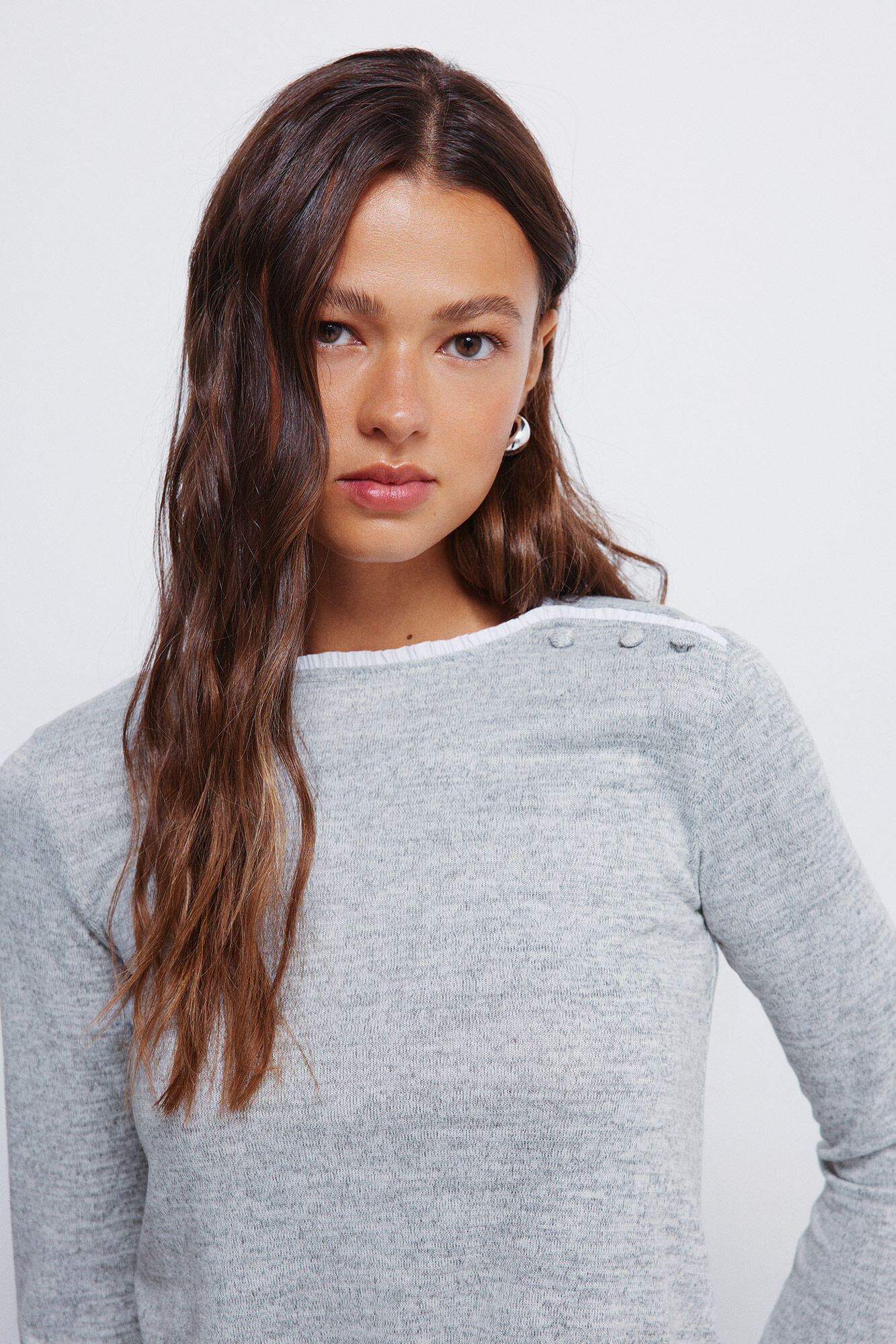 Springfield Playera con cuello y botones en los cuello  gris