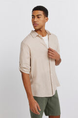 Springfield Camisa manga 3/4 de lino viscosa beige