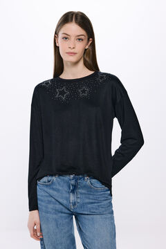 Springfield Playera estrellas tachuelas cristales negro
