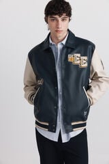 Springfield Chamarra bomber efecto piel varsity azul