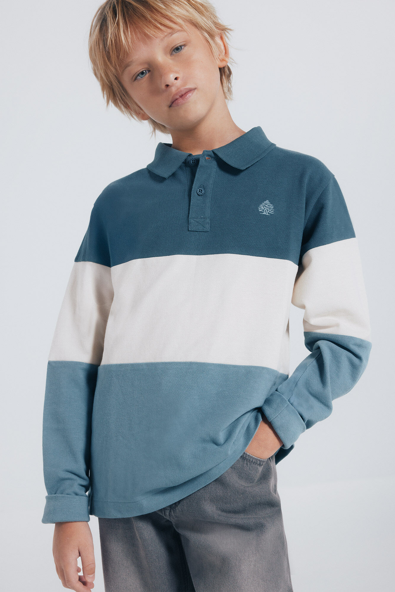 Springfield Kids Polo manga larga color block ni&ntilde;o azul