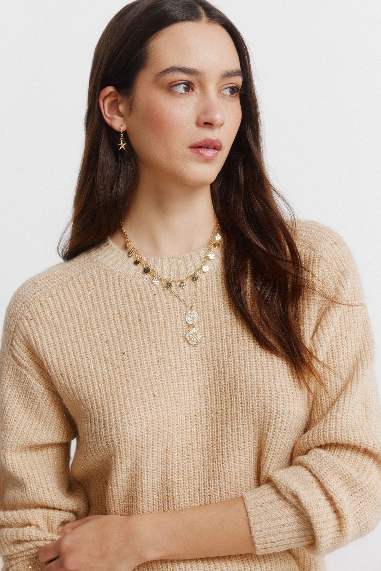 Springfield Jersey de lentejuelas beige