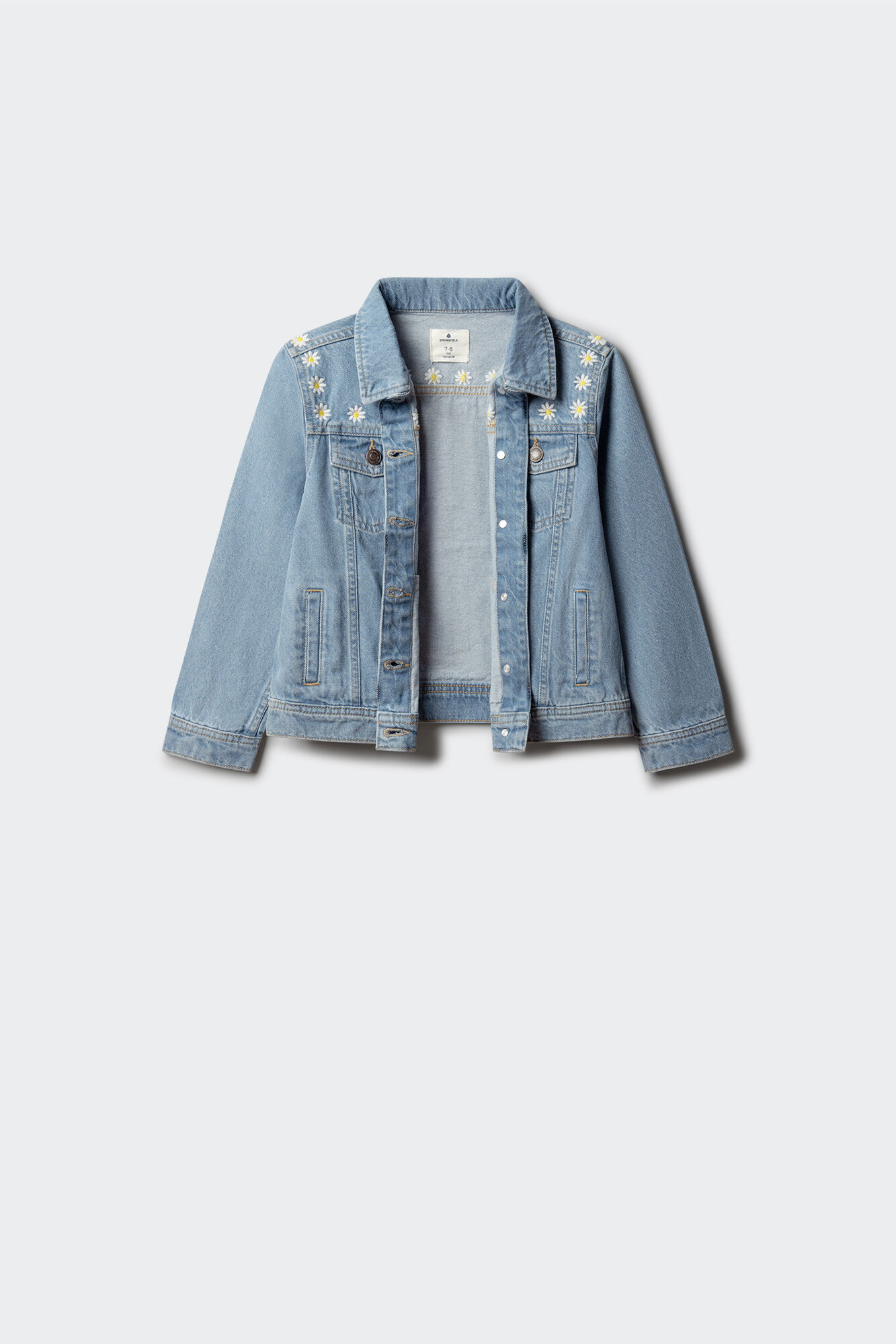 Springfield Kids Chamarra trucker para ni&ntilde;a de mezclilla con margaritas azul