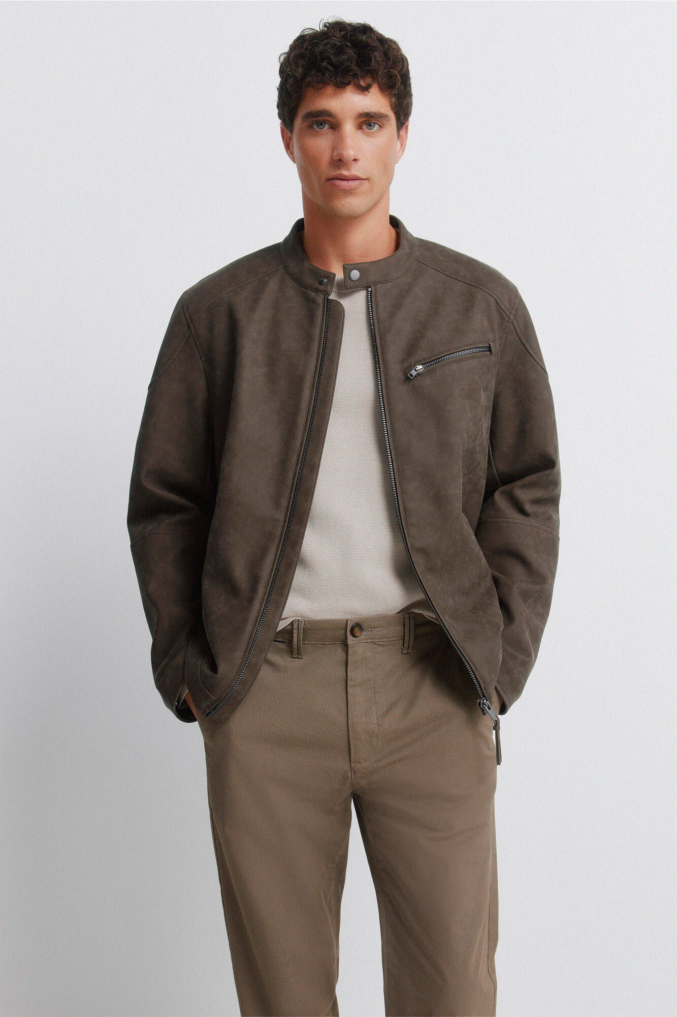 Springfield Pantal&oacute;n chino microestampado slim fit caf&eacute;