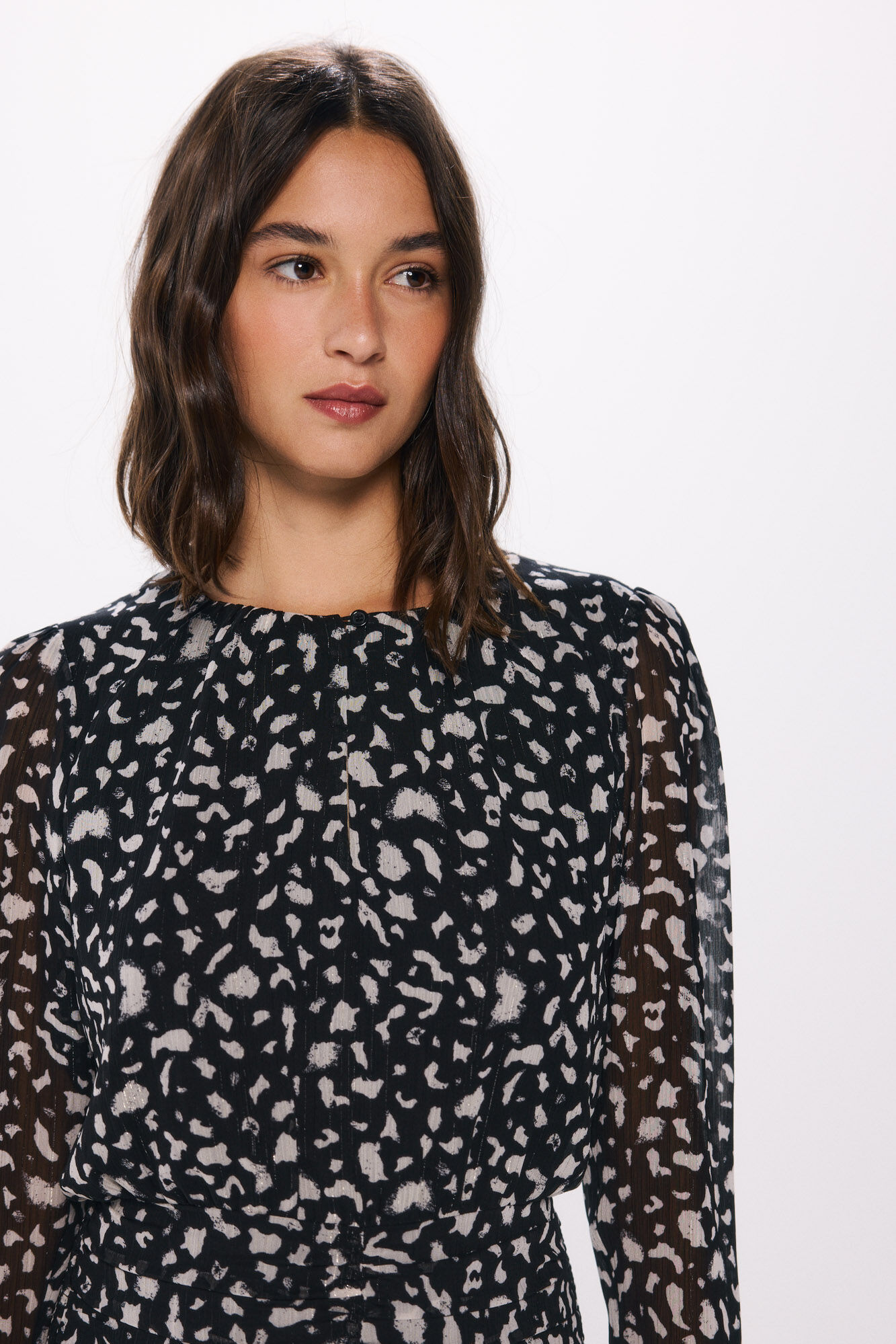 Springfield Vestido corto gasa estampado animal  negro