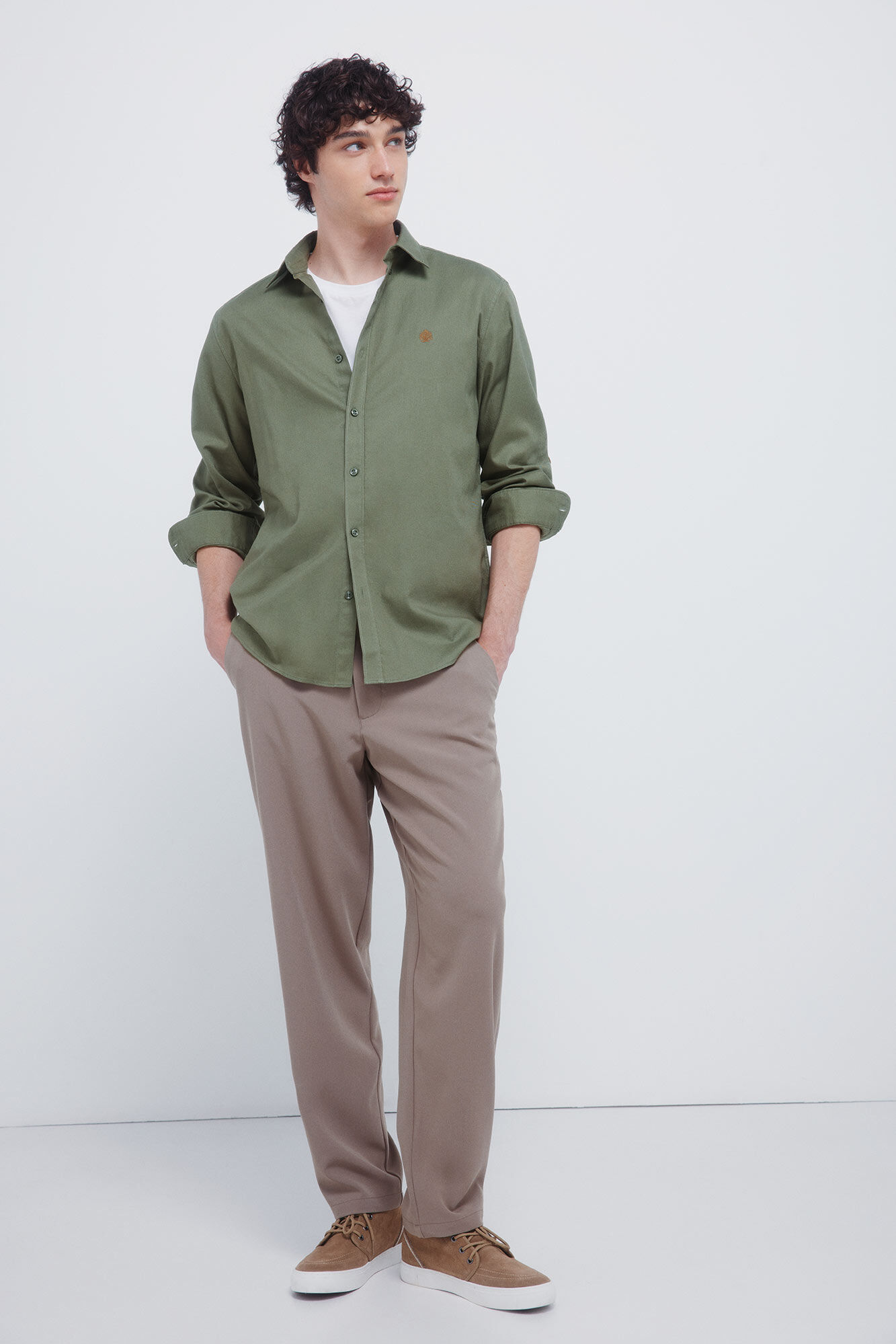 Springfield Camisa de franela con coderas kaki