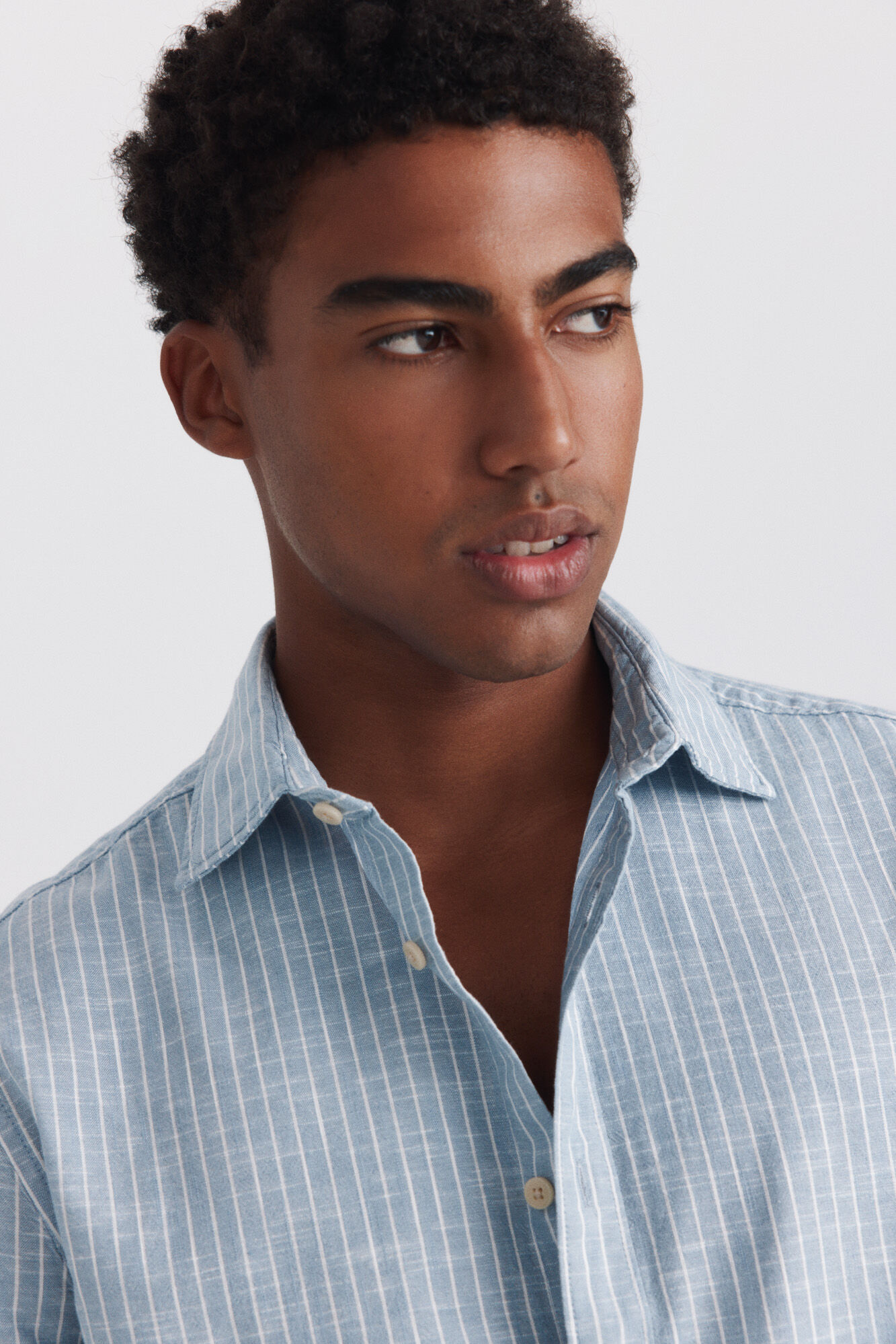 Springfield Camisa de lino a rayas azul