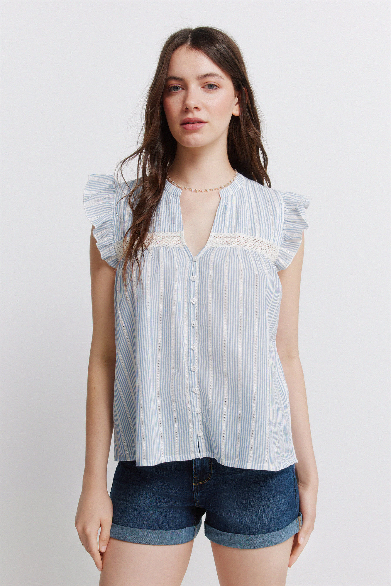 Springfield Blusa rom&aacute;ntica con pliegues turquesa