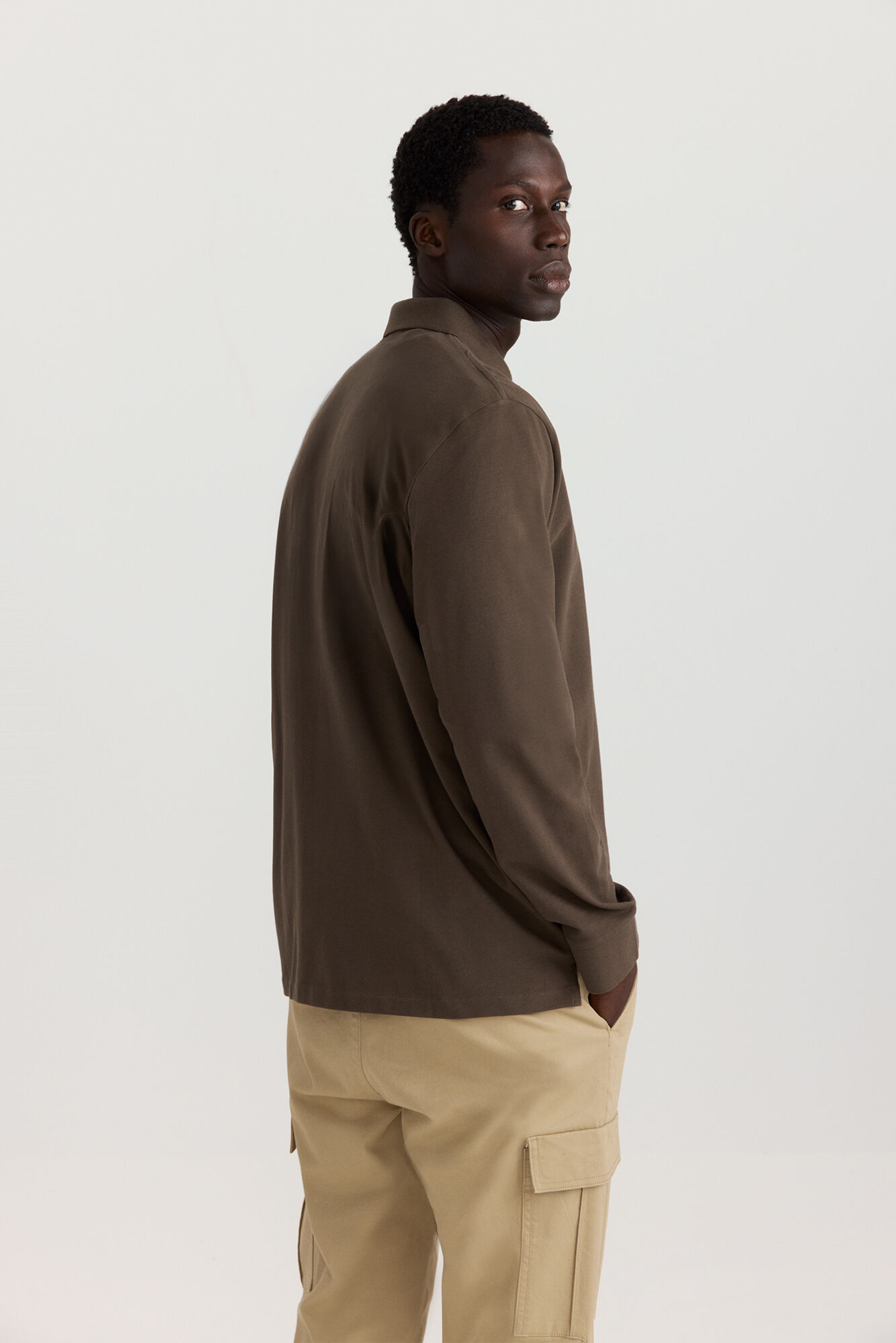 Springfield Polo de piqu&eacute; de manga larga regular fit caf&eacute;