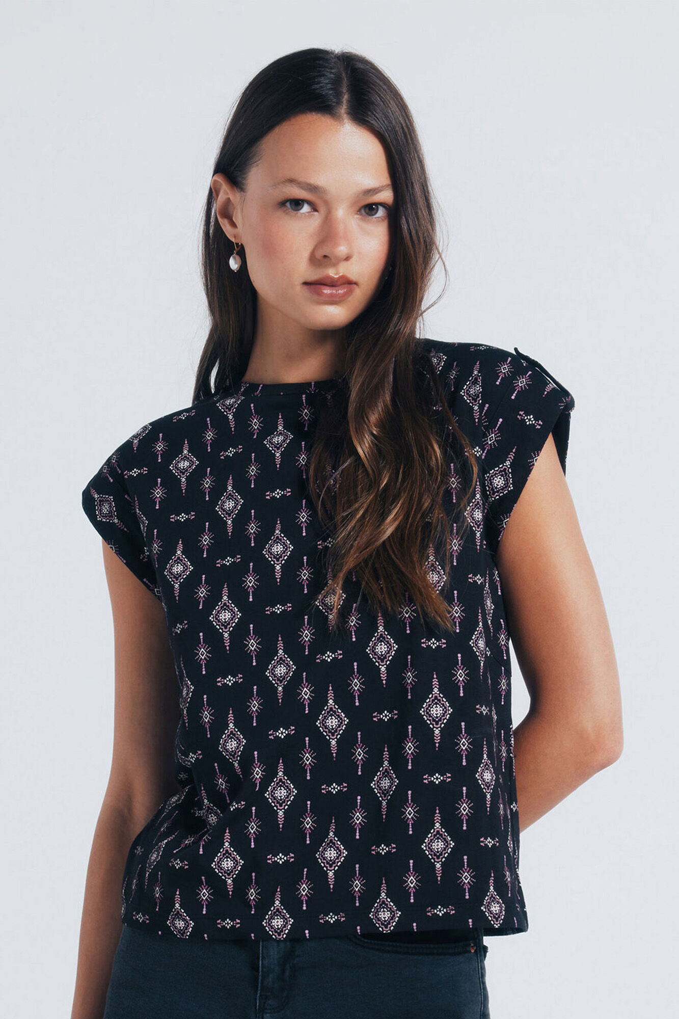 Springfield Playera estampada manga trabilla negro