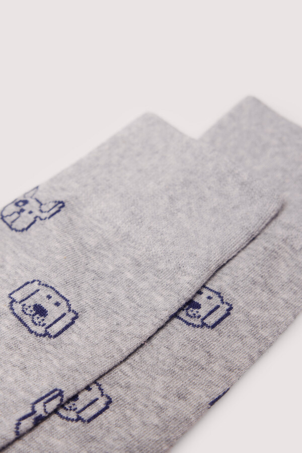 Springfield Calcetín jacquard caras perros gris