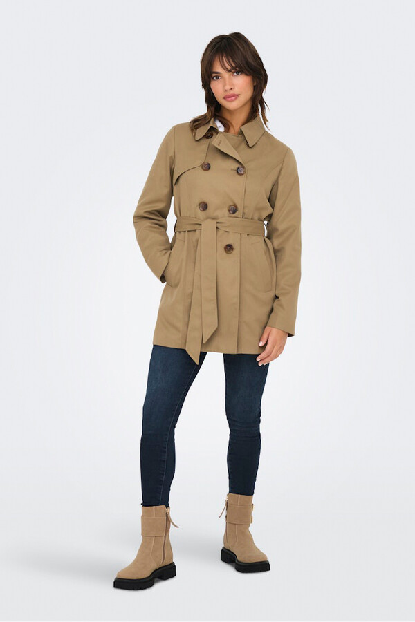 Only Gabardina midi con cinturón café