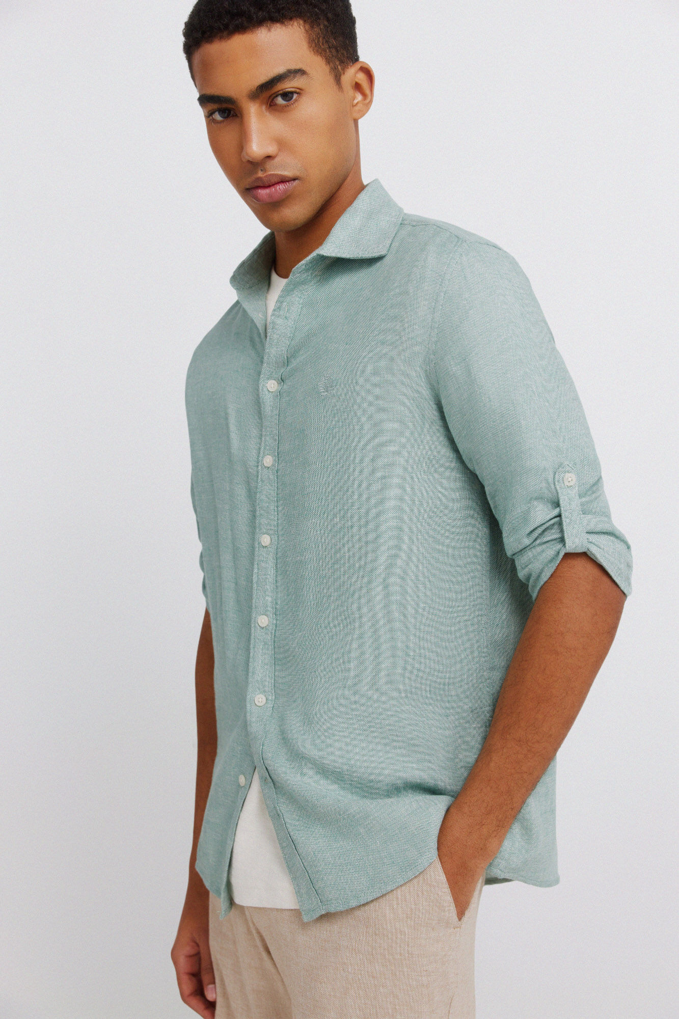 Springfield Camisa manga 3/4 de lino viscosa verde