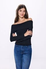 Springfield Playera canalé hombros descubiertos negro