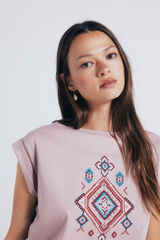 Springfield Playera gráfica étnica mangas lace rosa