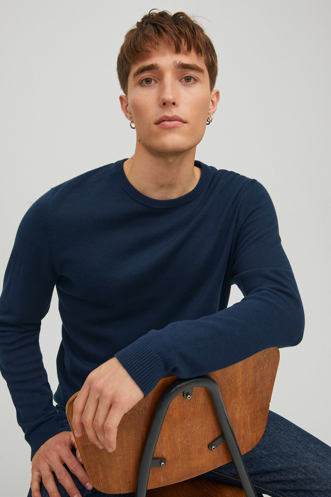 Jack & Jones Su&eacute;ter de algod&oacute;n cuello redondo marino