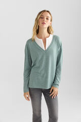 Springfield Playera bimateria detalle cuello verde