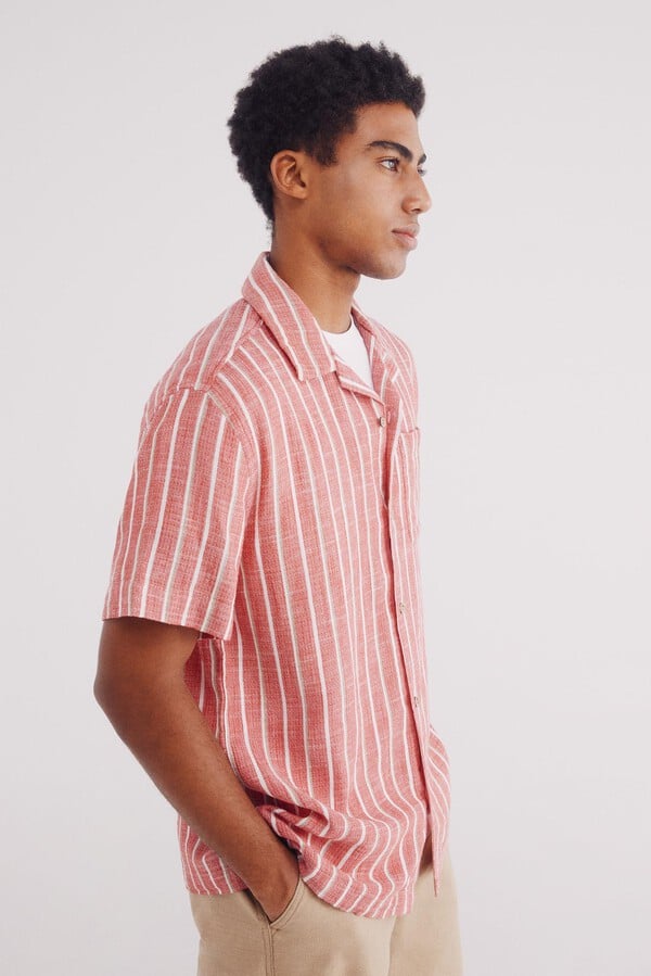 Springfield Camisa manga corta bowling rayas rústica rojo