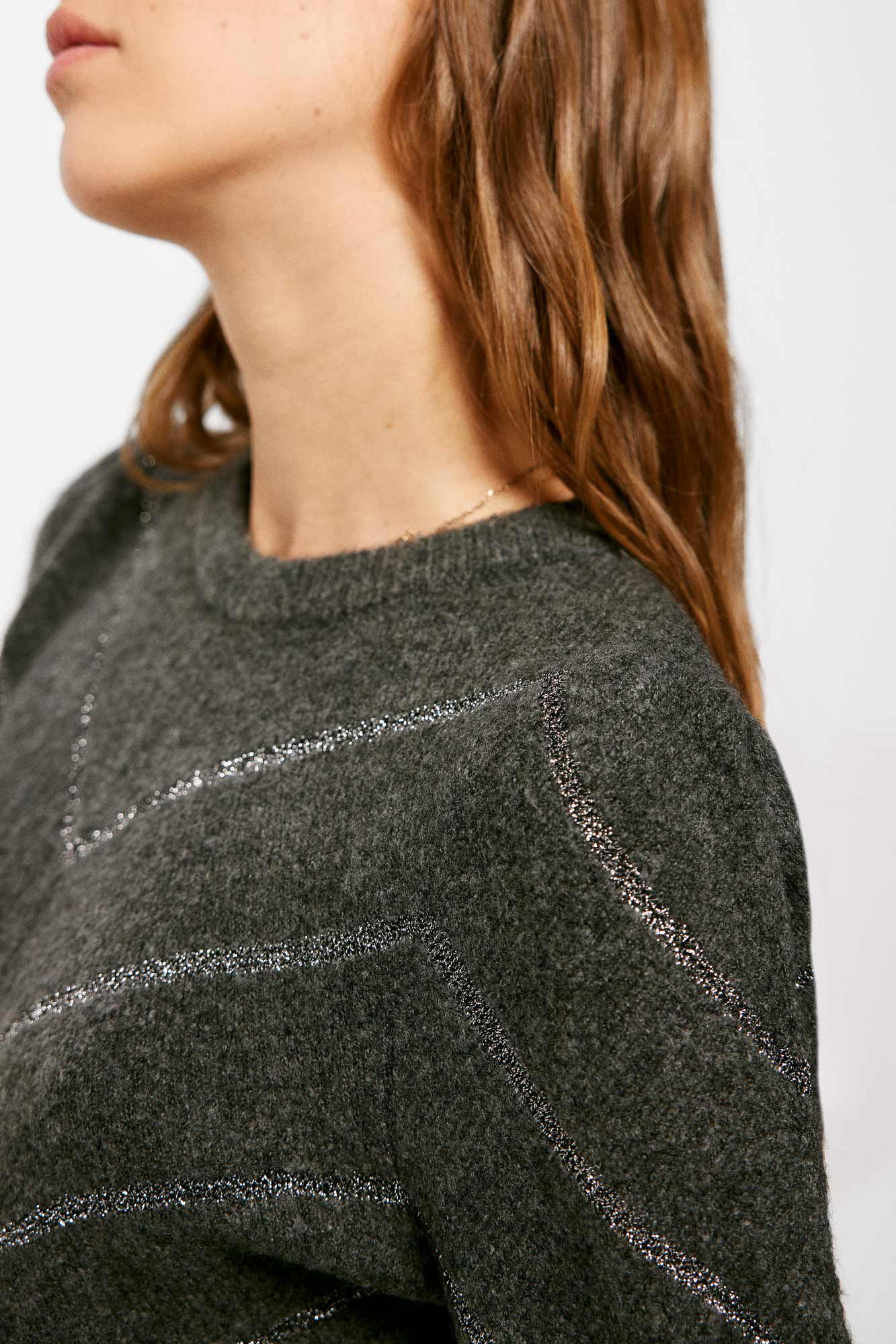 Springfield Su&eacute;ter Chevron Lurex gris