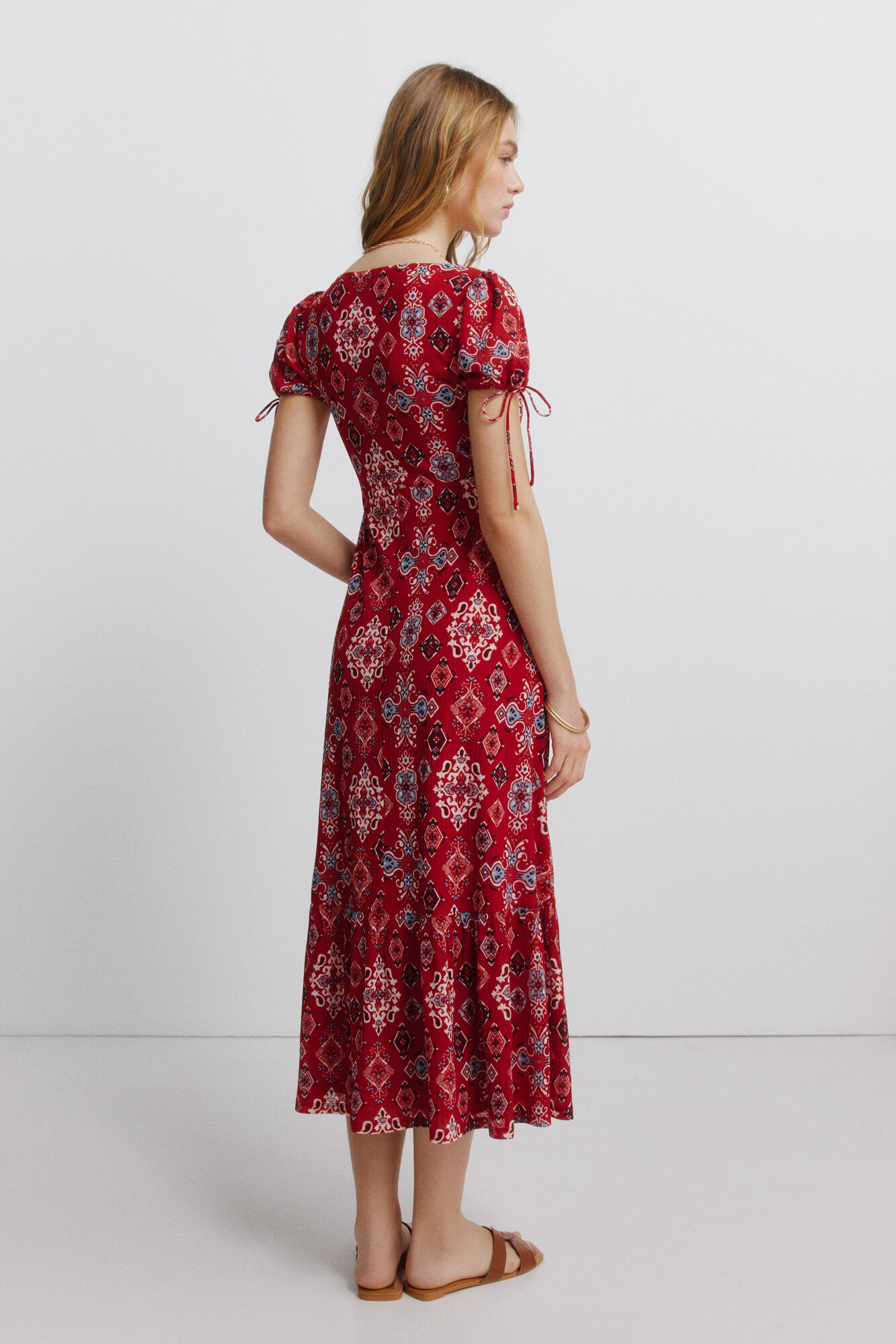 Springfield Vestido de manga corta con lazos naranja