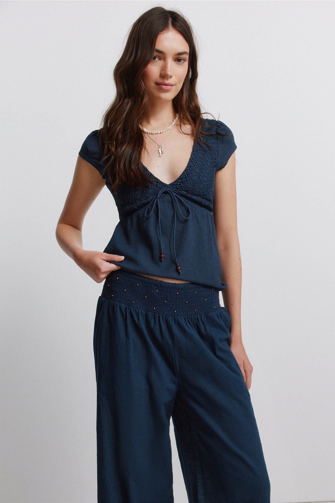 Springfield Pantal&oacute;n ancho de algod&oacute;n azul