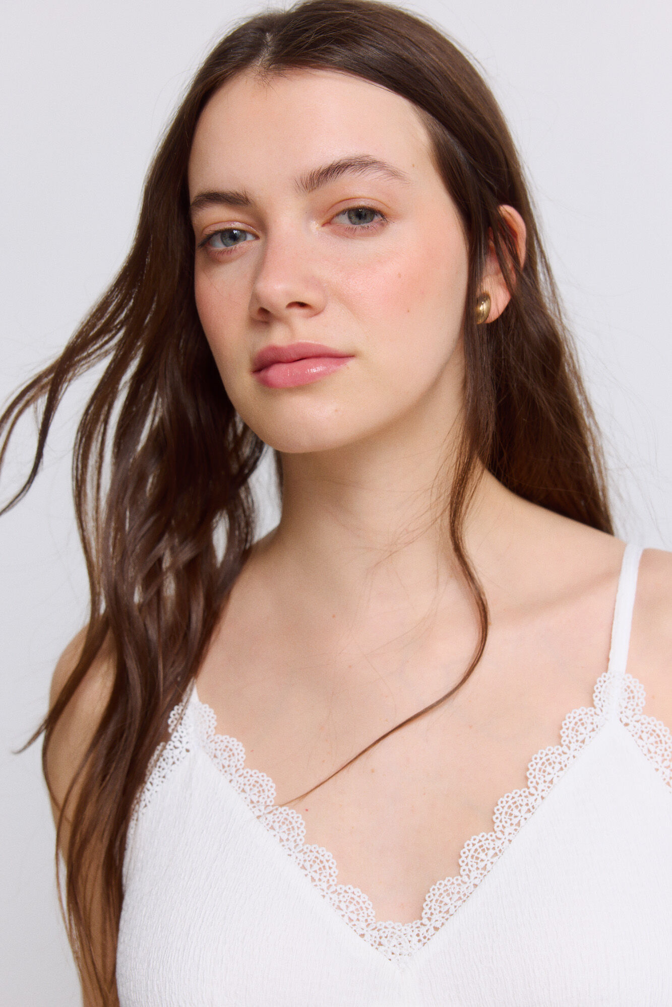 Springfield Vestido midi de tirantes de crochet blanco