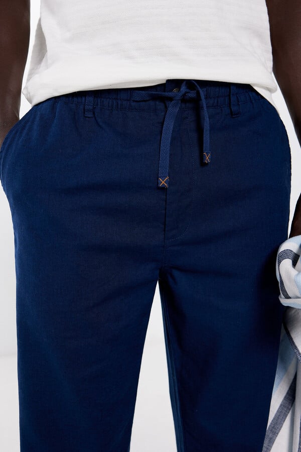 Springfield Pantalón chino lino azul oscuro