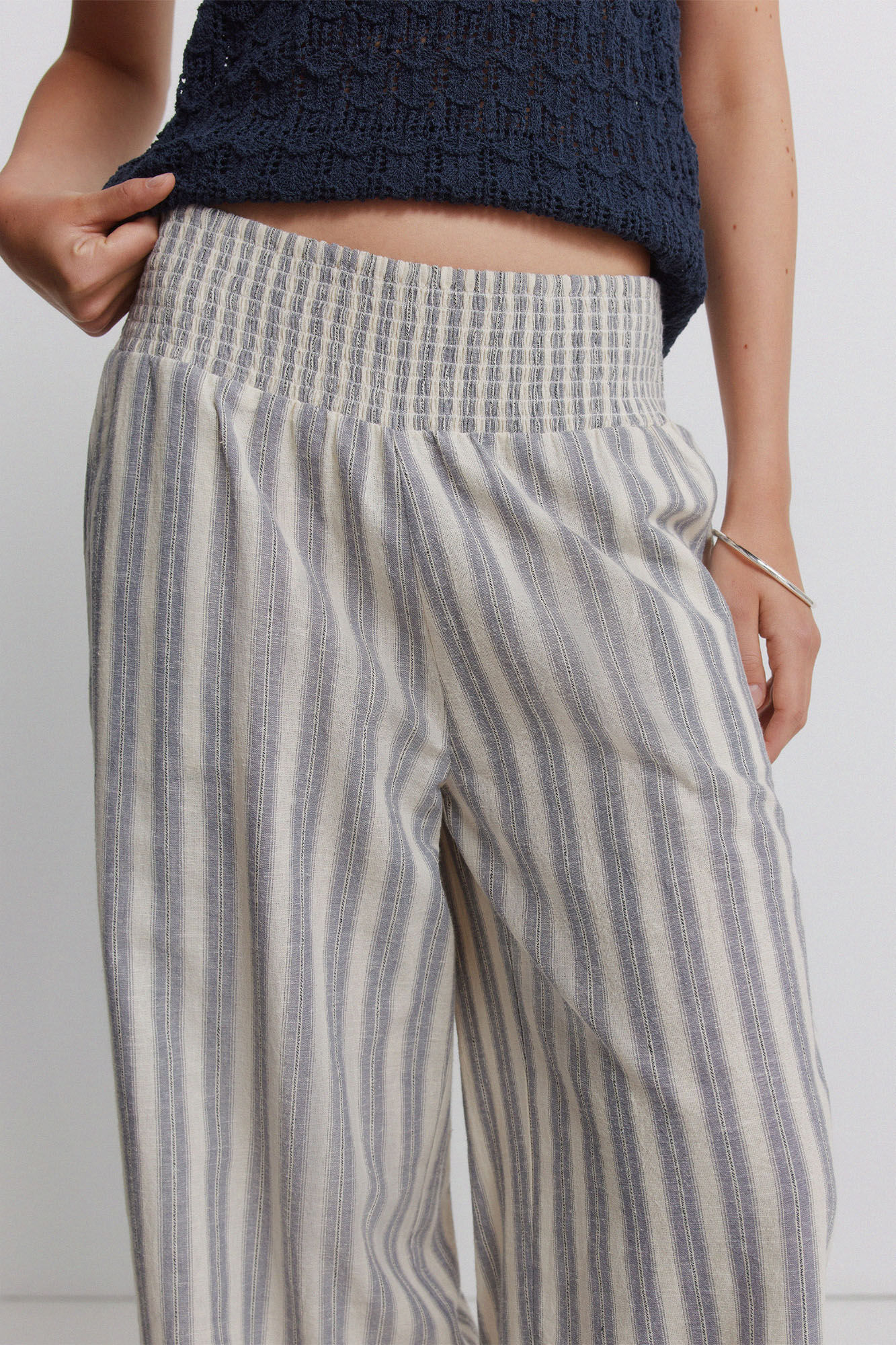 Springfield Pantal&oacute;n ancho de rayas blanco