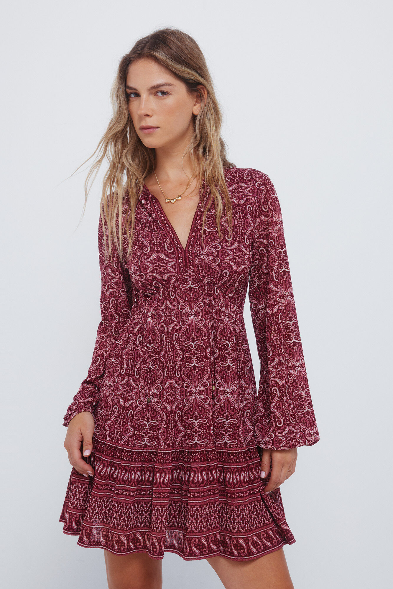 Springfield Vestido corto con estampado short p&uacute;rpura