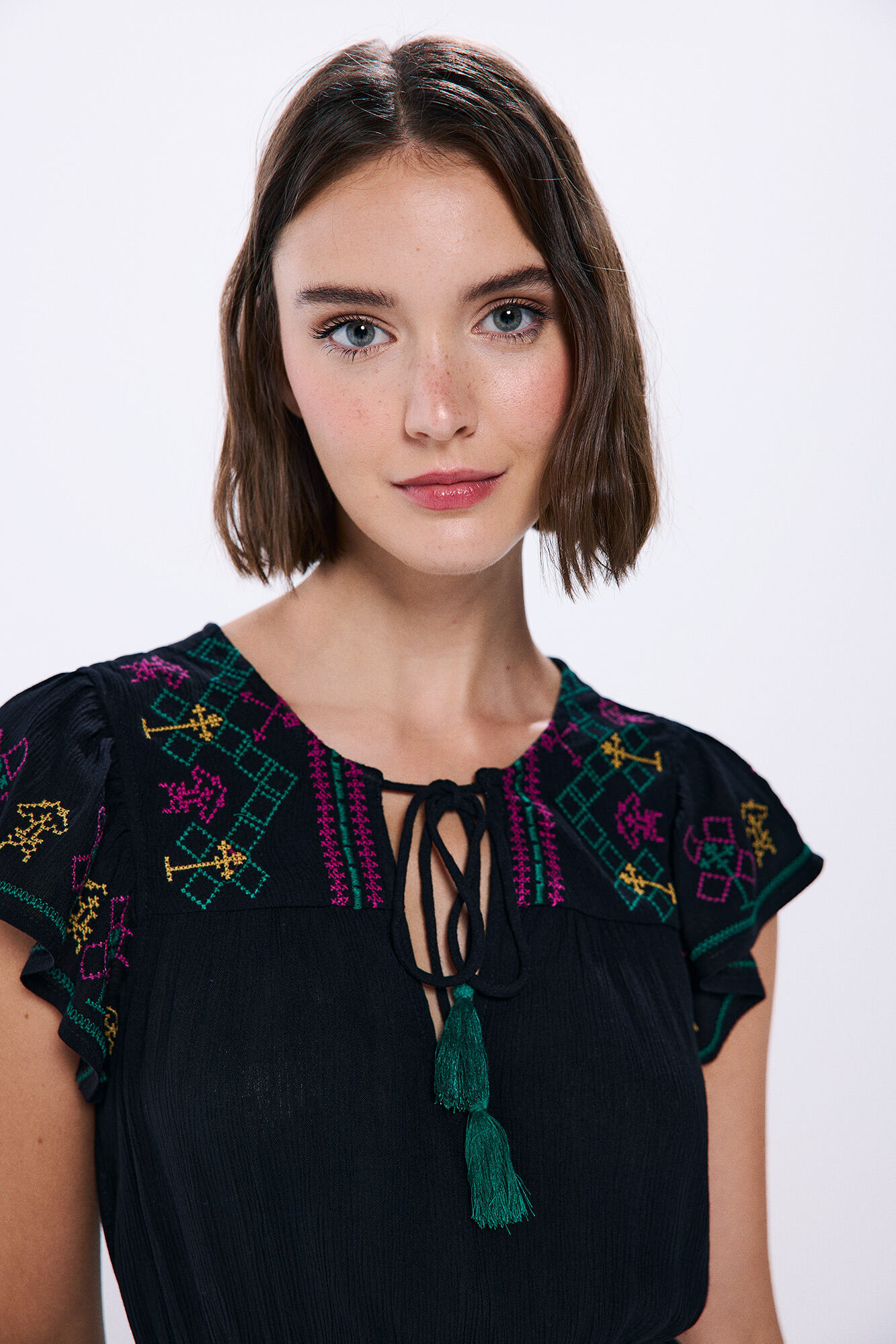 Springfield Vestido corto bordados bambula negro