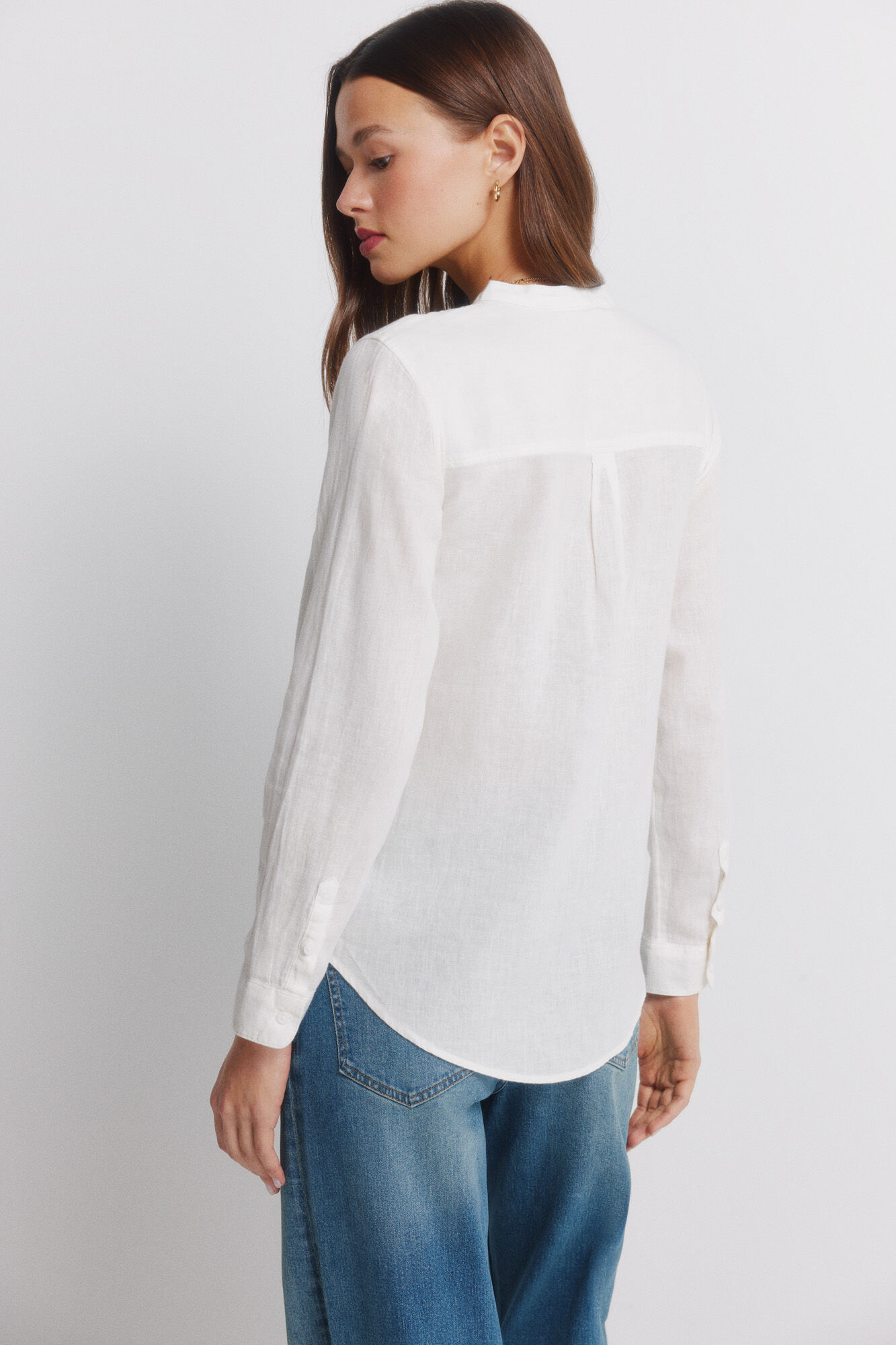 Springfield Camisa manga larga cuello mao de lino beige