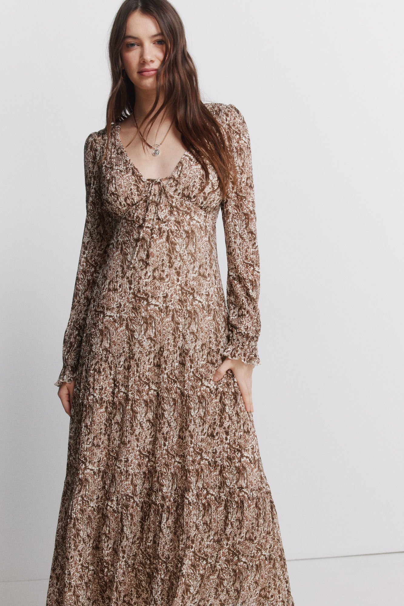 Springfield Vestido midi estampado caf&eacute;