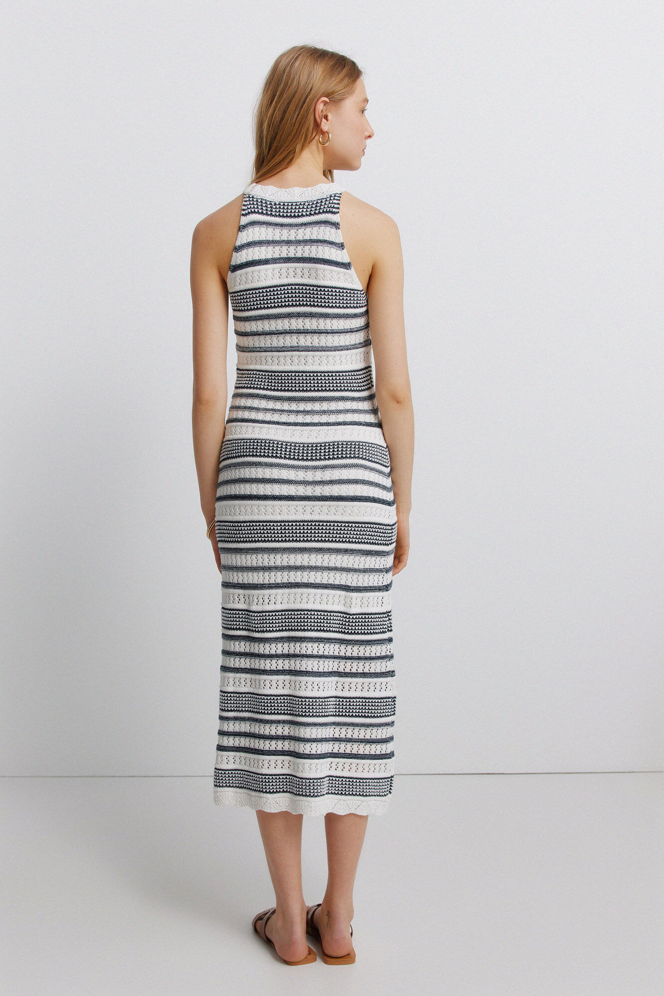 Springfield Vestido halter de punto calado marfil