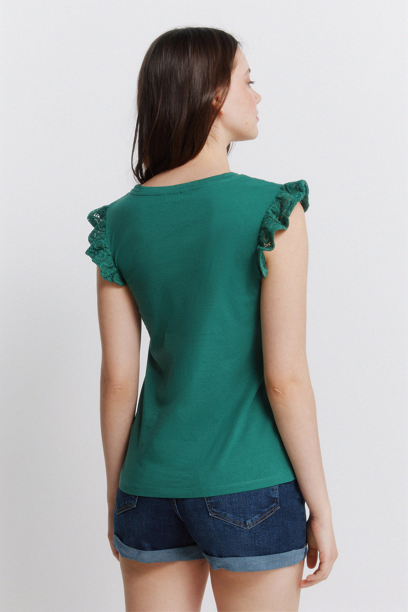 Springfield Playera con volantes y bordado suizo verde