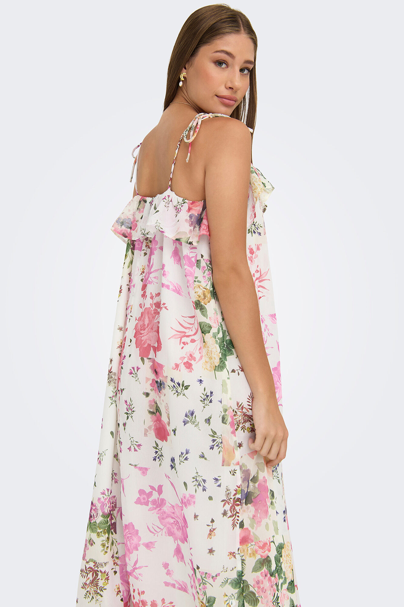 Only Vestido midi estampado floral blanco